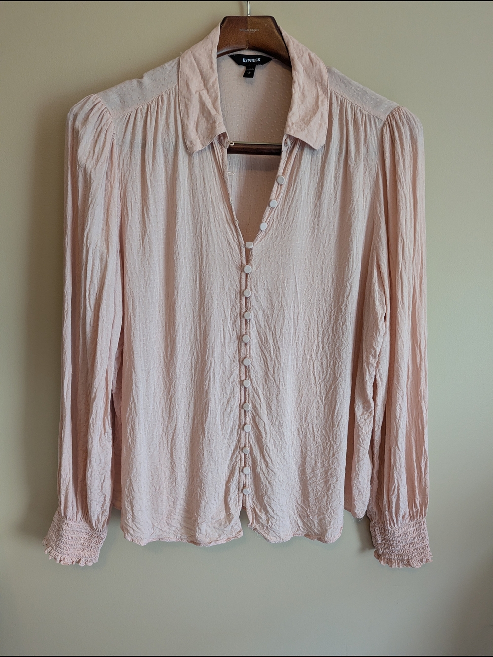 Express Blush Pink Button-Front Long Sleeve Blouse